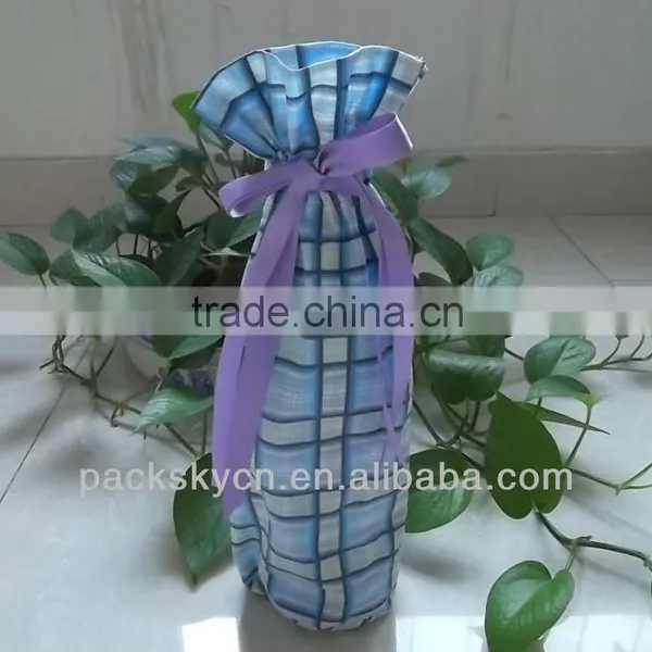 Purple Ribbon Drawstring Cotton Wine Bag Fashion Bag