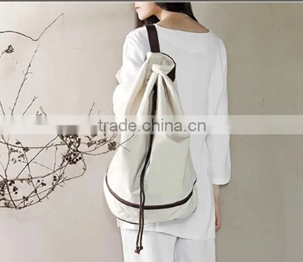 Wholesale Custom High Quality White Large Capacity Sling and Double Shoulders Cotton Canvas Yoga Bag Backpack photo-2