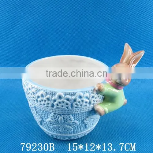 Easter Gift Ceramic Bowl and Knife With Rabbit Figurine photo-6