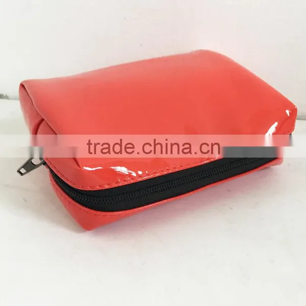 Red Shiny PU Zipper Coin Pouch Cosmetic Small Size Storage Bag For Make Up Utensils photo-5