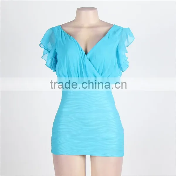 Best Design Ruffle Chiffon Top Dress Sexy Girl Dress Korean Sexy Club Dress photo-4