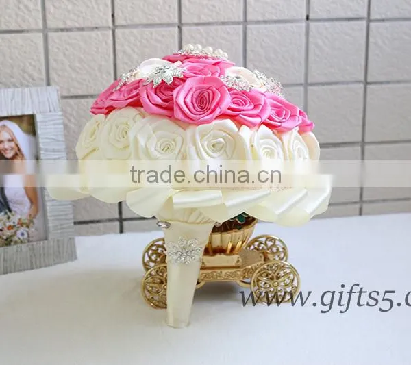 Handmade Lovely Pink White Rose Bride Bouquet photo-3