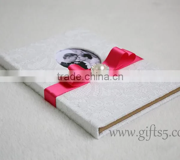 Classical and Top Quality Lace White Wedding Guest Book photo-3