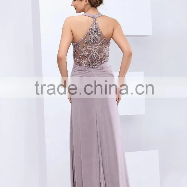 Elegant Halter See Through Backless Beaded Evening Dress Mother of the Bride Dress photo-3
