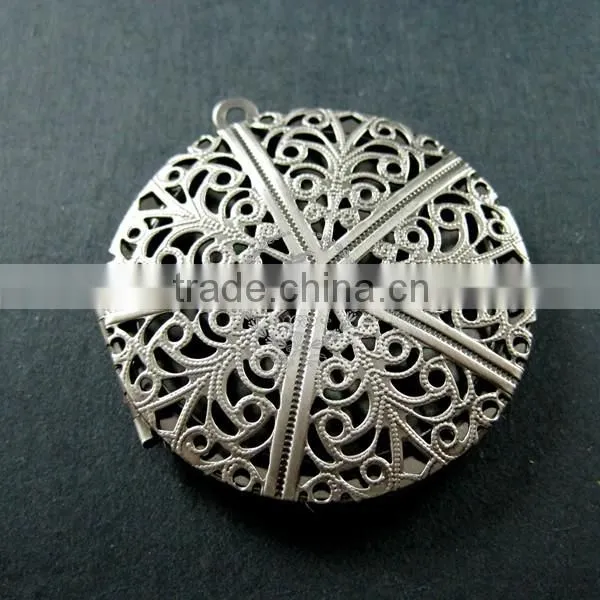 38mm Vintage Style Filigree Antiqued Silver Plated Brass Big Round Photo Locket Pendant Charm DIY Supplies 1113022 photo-2