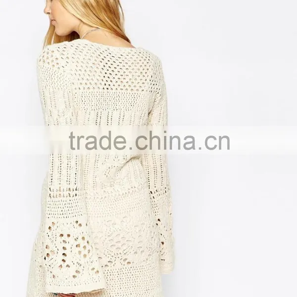 Crochet Sweater Dress Pattern Women Bell Sleeve Sexy Crochet Swing Dress photo-3