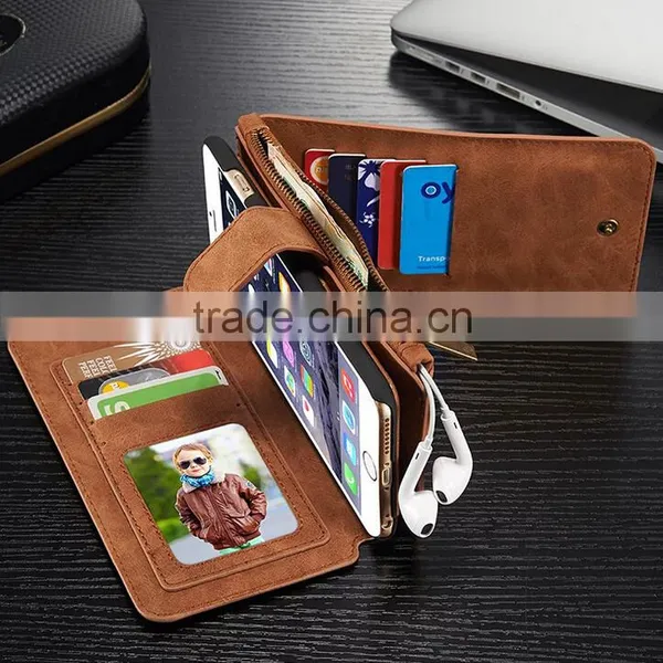 Geniue Leather Wallet Phone Case Stand With Card Slot and Zipper for Samsung Galaxy S6/S6 Edge/S7/S7 Edge/Note5 photo-5