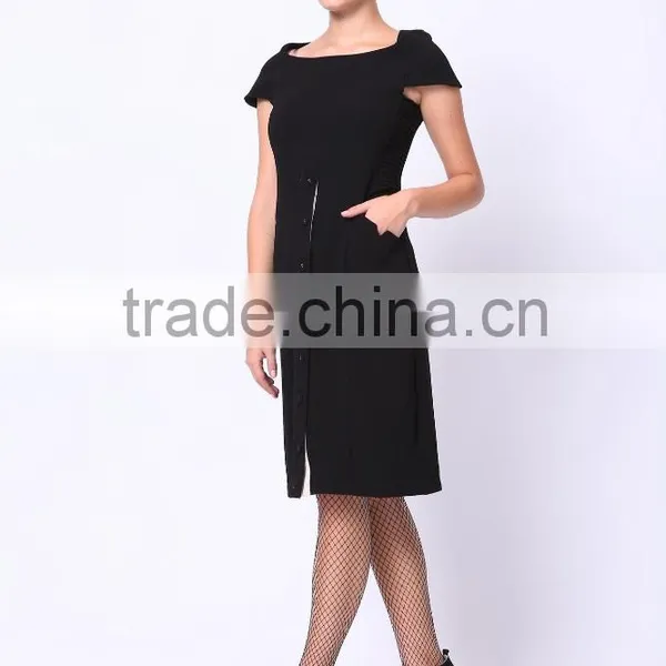 2016 PRETTY STEPS Winter Collections Elegant Short Sleeve Black Color Dress for Women photo-5