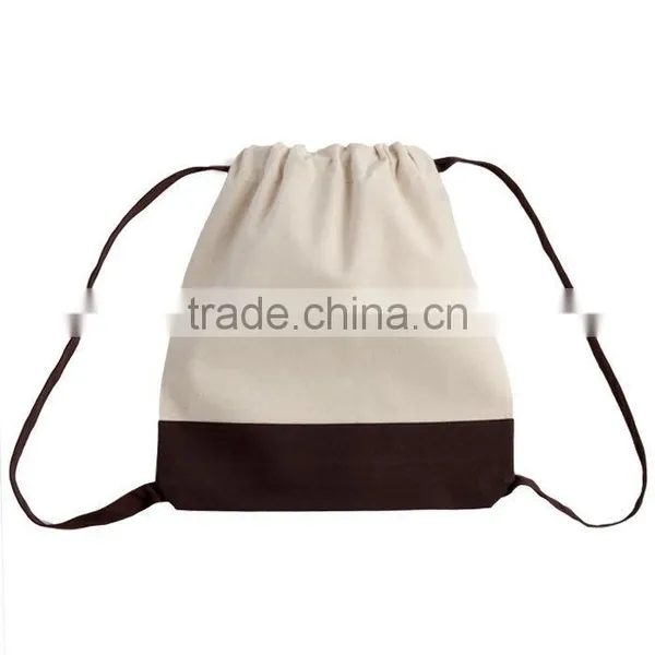 Wholesale Promotional Blank Canvas Two Tone Drawstring Sport Bag Backpack photo-3