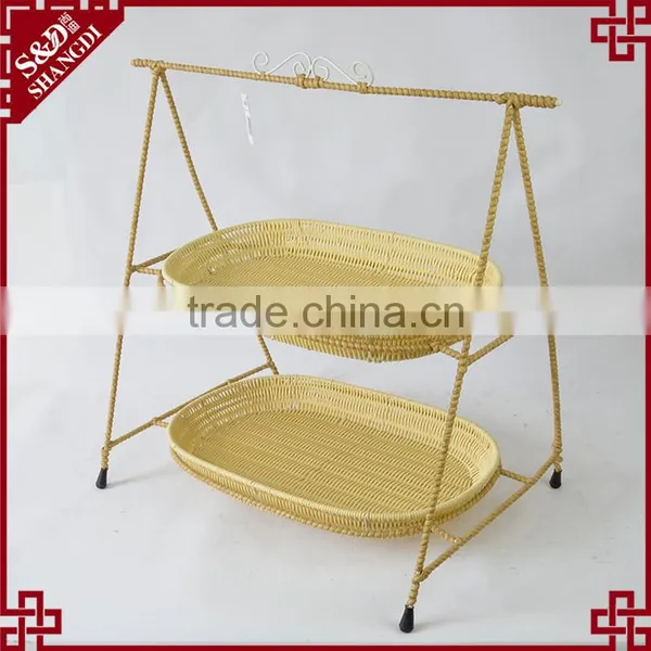 S&D 2 Tier New Design Poly Rattan Brathroom Storage Basket Storage Wicker Rack Shelf for Hotel