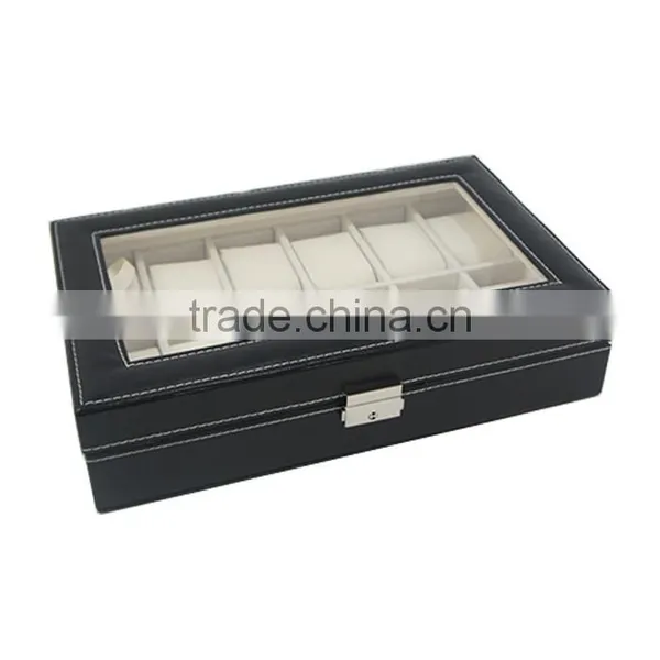 Store More Watch Box Large 12 Mens Black Leather Display Glass Top Jewelry Case Organizer photo-4