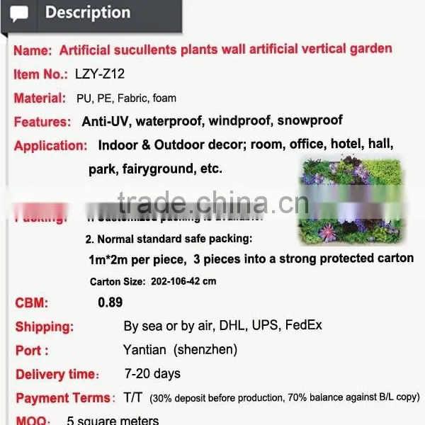 High Quality Artificial Vertical Garden Plants Wall With Sucullents photo-2