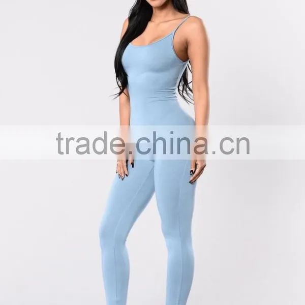 Wholesale Women Rompers Trendy and Stylish 95% Cotton 5% Spandex Spaghetti Strap Catsuit Womens Bodycon Jumpsuit photo-3