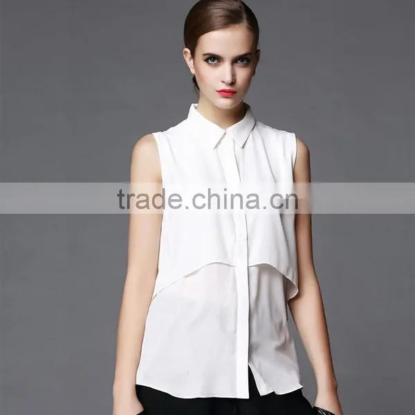 Your Own Design Your Own Label Clothing Garment Customized Sleeveless Chiffon Ladies New Fashion Chiffon Blouse 2016 photo-4