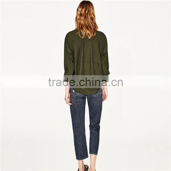 2017 OEM SpringButtoned Cuffs and Elbow-length Sleeves Polo Neck Shirt photo-5
