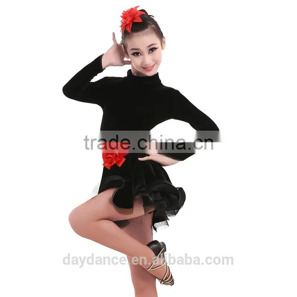 Girls Velvet Turtleneck Long Sleeve Dance Latin Dresses Children Ballroom Dance Competition Dresses photo-3