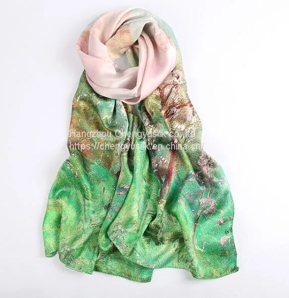 Beautiful Wholesale Women Long Custom Silk Scarf Printing 100% Silk Scarf photo-2