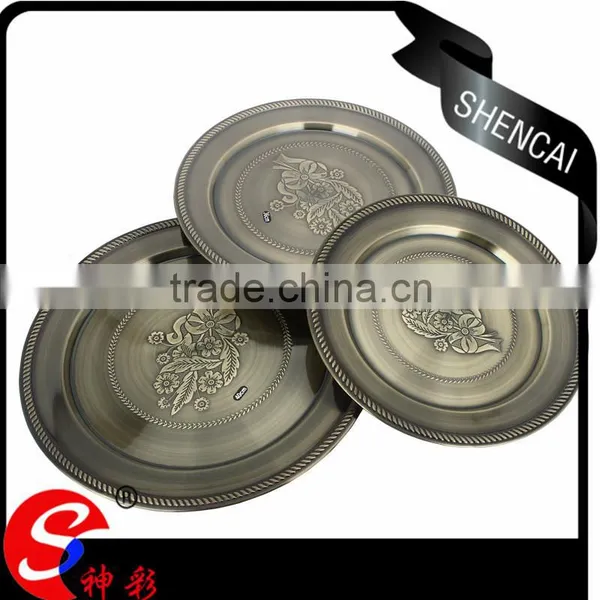 Vietnam Style Stainless Steel Serving Dish, Large Round Copper Serving Tray