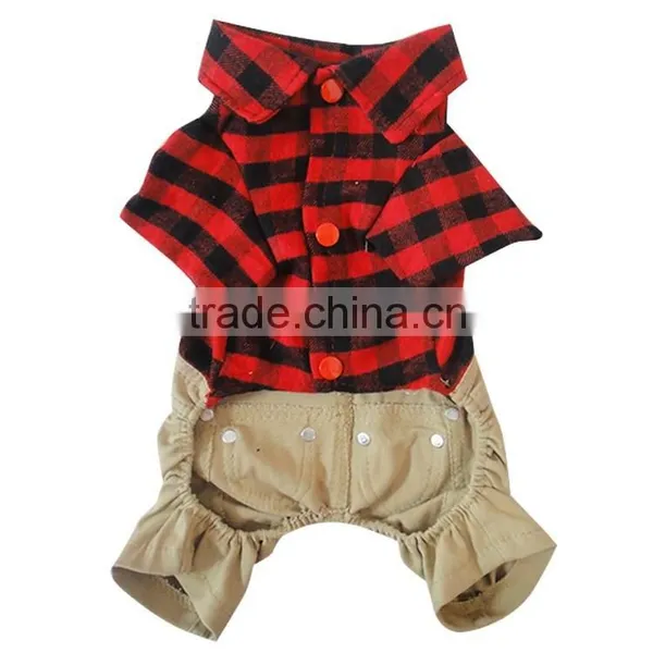British Style Sanding Brushed Plaid Overalls Dog Clothes photo-2
