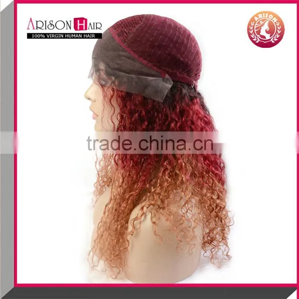 Unprocessed Remy Virgin Peruvian Human Hair Ombre Color Lace Front Wig photo-4