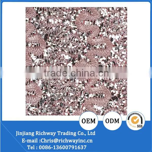 Hot Sell Pink Embroidery Glitter Fabric Shoe Material photo-2