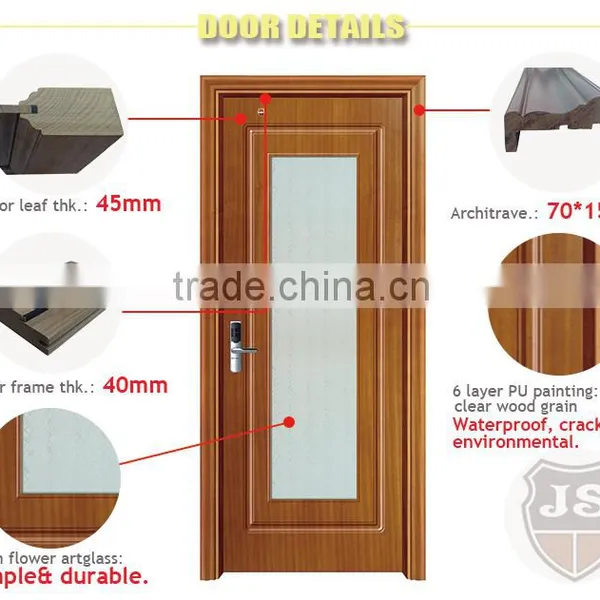 Moisture Proof Bathroom Wooden Swing Door With Frosted Glass photo-3
