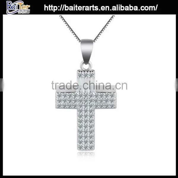 Large Couple Crystal Diamond Pendants ,Zirconia 925 Sterling Silver Cross Pendant photo-3