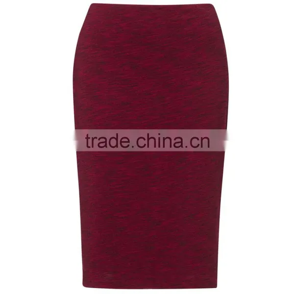 New Classic Fashion Women Midi Textured Red Pencil Skirt
