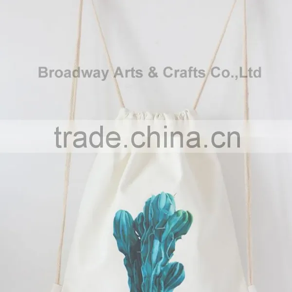 Canvas School Bag Drawstring Backpack Bag photo-4
