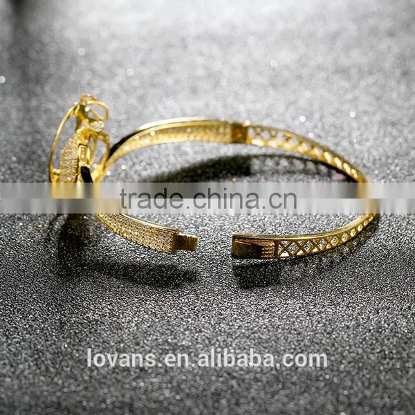 925 Sterling Silver Gold Plated Lion Head Bangle Bracelet SBG891Y photo-3