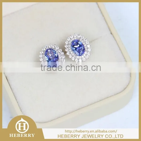 Tanzanite Luxury Earring With 925 Silver Match Czech Diamond Around photo-2