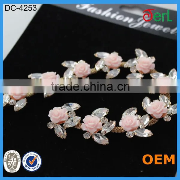 Newest Pink Roses Decorative Rhinestone Chain Trim photo-6