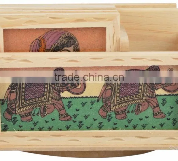 Rich Art And Craft Jaipur Rajasthan Wooden Handicraft Handmade Office Set of Pen Stand Tea Coaster photo-4