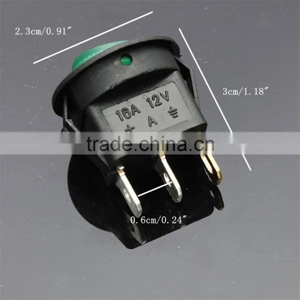 Green Neon 3 Pin 4.8mm Terminals 12V 16A Universal LED Illuminated Car Button Lights ON/OFF Round Rocker Switch Dash Boat Van photo-6