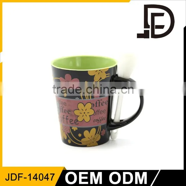 Drinkware Ceramic Mug With Spoon in Handle, Thermos Coffee Mugs photo-3