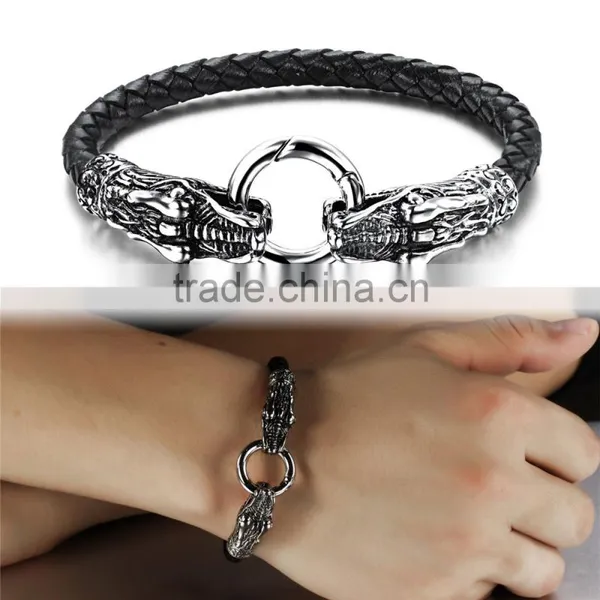 Wholesale Black Dragon Leather Bracelet Mens Leather Bracelet photo-4