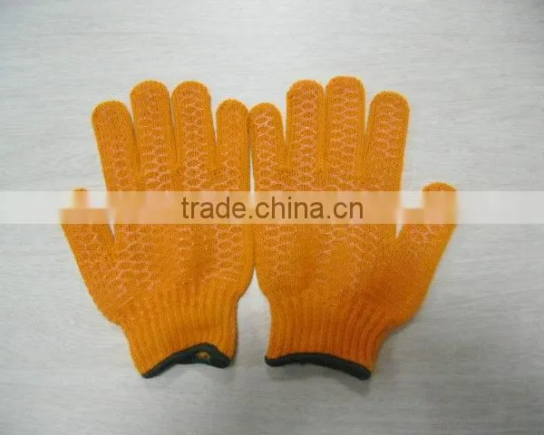 DDSAFETY 2017 Orange Cotton Polyester String Knitted PVC Honey Comb Both Sides Safety Fishing Gloves photo-3