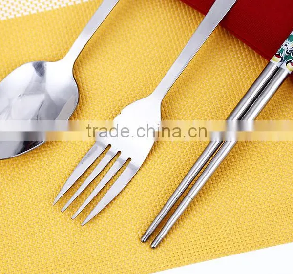 3 Pcs Tableware Stainless Steel Dinnerware Set of Chopsticks, Spoon and Fork With the Bag photo-6