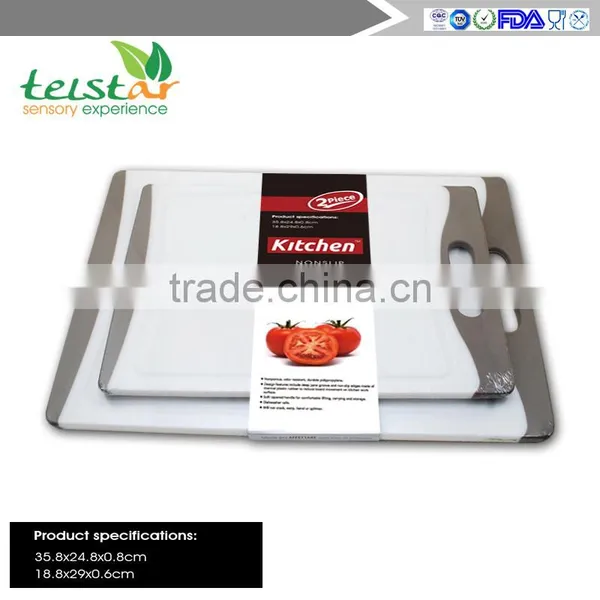 2-Piece Dishwasher Safe Plastic Cutting Board Set With Non-Slip Feet and Deep Drip Juice Groove photo-2