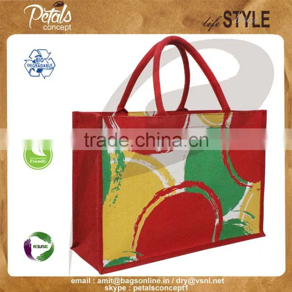 PP Laminated Jute Tote Bag With Padded Rope Handle With Three Color Print Two Side photo-2