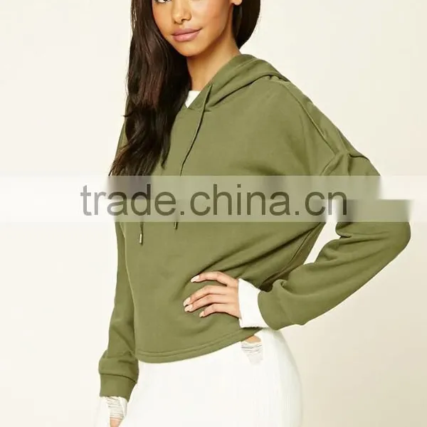 Boxy French Terry Hoodie Short Style Green Hooded Sexy Spring Pullover Sweatshirts Cropped Top Hoodie China Suppliers photo-2