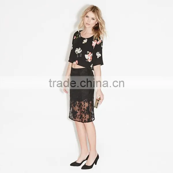 MGOO Cheap Price Quality Guaranteed Split Black Lace Skirts For Women Sexy Slinky Skirt Divided 15145A382 photo-2