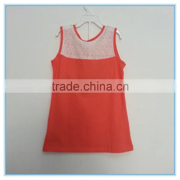 OEM 2016 New Fashion Summer Girls Children Modal Vest, Summer Girls Lace Back Sleeveless Vests Tops Printed Girls Pattern Tops photo-4