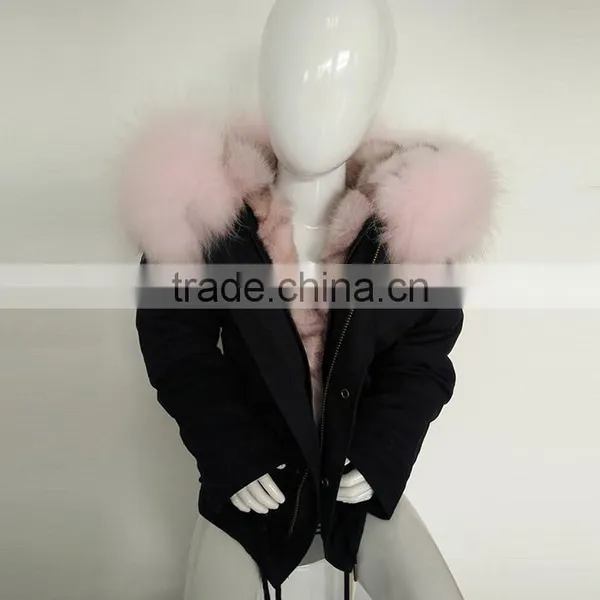 Myfur Cute Girls Pink Raccoon Fur Hooded Fox Fur Lining Cotton Waterproof Parka Jackets for Kids photo-5