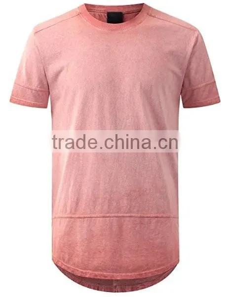 Men's Hip Hop Lightweight Crewneck Oil Wash Longline T Shirt photo-3