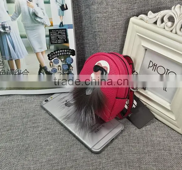 Hot Sales Monster Leather Small Key Bag Key Holder Wallet With Mink Fur photo-2