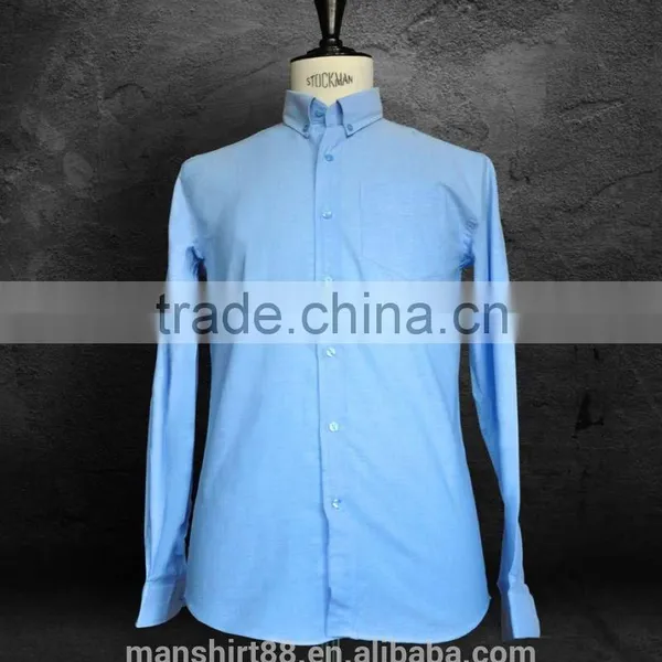 2017 New Design Cotton Light Blue Button Down Oxford Dress Shirt for Men photo-2