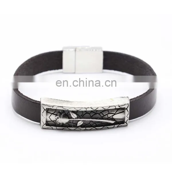 Stainless Steel and Black PU Leather Bangle Bracelets for Men 2017 photo-5