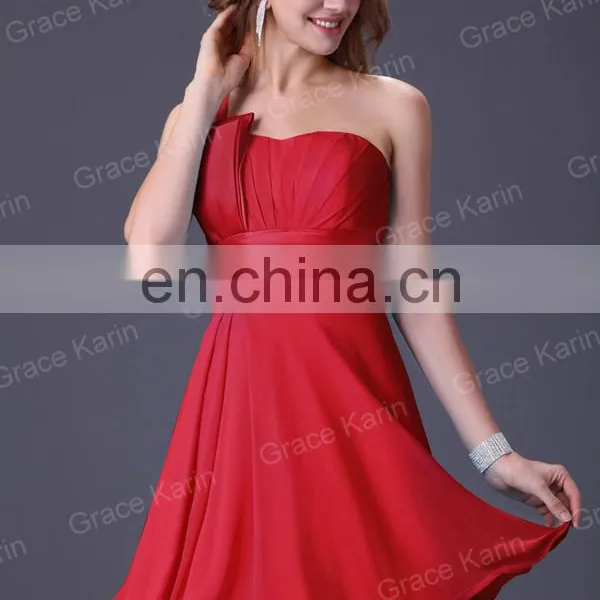 Grace Karin Chiffon One Shoulder Knee Length Bridesmaid Dresses CL4095 photo-4