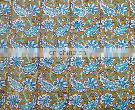 Indian Cotton Block Printed Fabric Paisley Print Handmade Natural Fabric From India / Fabric / 100% Cotton Fabric